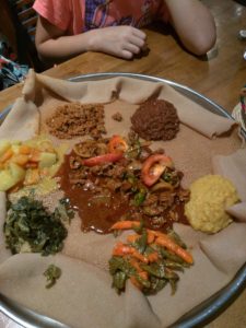 Platter of Ethiopian food